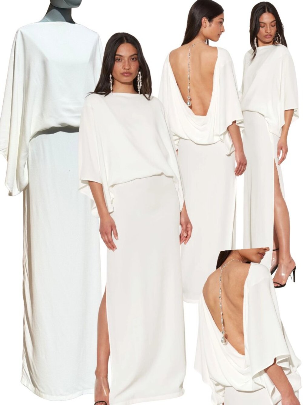 🆕 RAT & BOA 🧿 NWOT Margot Boatneck Long Sleeve Open Back White Maxi, Sz XXL